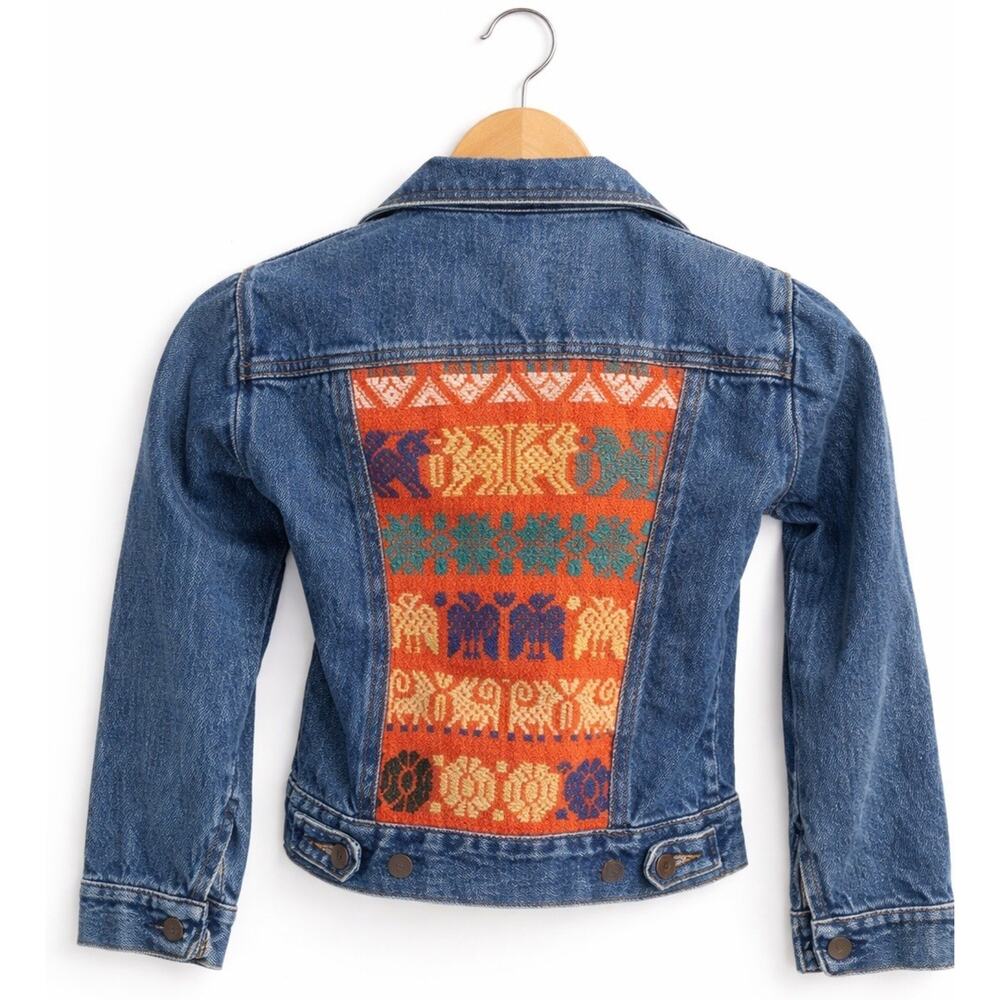 Vintage Rustler Denim Jacket Girls 10-12 Southwest Tapestry Boho Western Jean